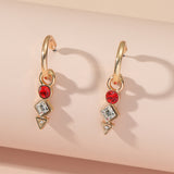 Vintage Red White Rhinestone Geometric Earrings – Gift Ideas — 3