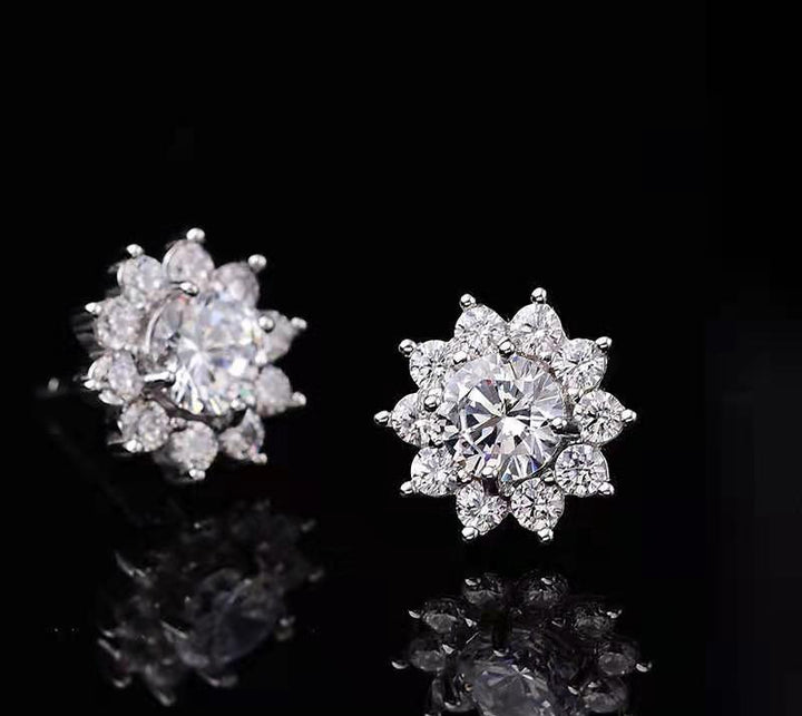 Mosang Couple Sun Flower Earrings Single Diamond – Gifts for Couples — 1