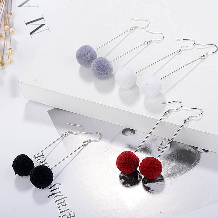 Velvet Long Cute Sweet Fluffy ball Earrings – Meaningful Gifts — 1