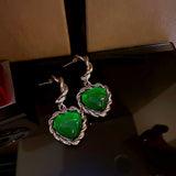 Silver Needle Emerald Heart Earrings Women's – Gifts for Her — 4