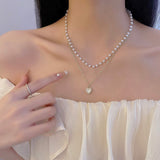 Women's Pearl Double-layer Opal Heart Necklace – Jewelry Gift Ideas — 4