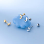 S925 Silver Earrings Female Glossy Moon With Ear Plug – Gifts for Her — 1