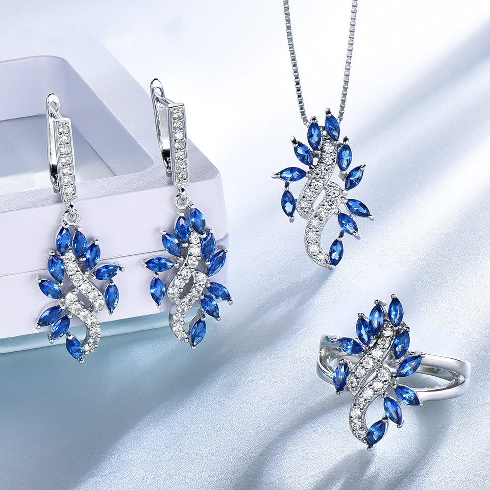 Sapphire Leaf Set With Diamond Pendant Earrings – Jewelry Gift Ideas — 1