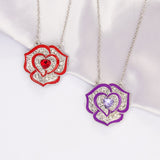 Red Purple Rhinestone Heart Rose Flower Pendant – Jewelry Gift Ideas — 3