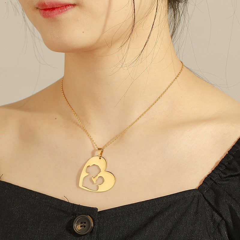 Stainless Steel Hollow Mother Child Love Pendant – Jewelry Gift Ideas — 1