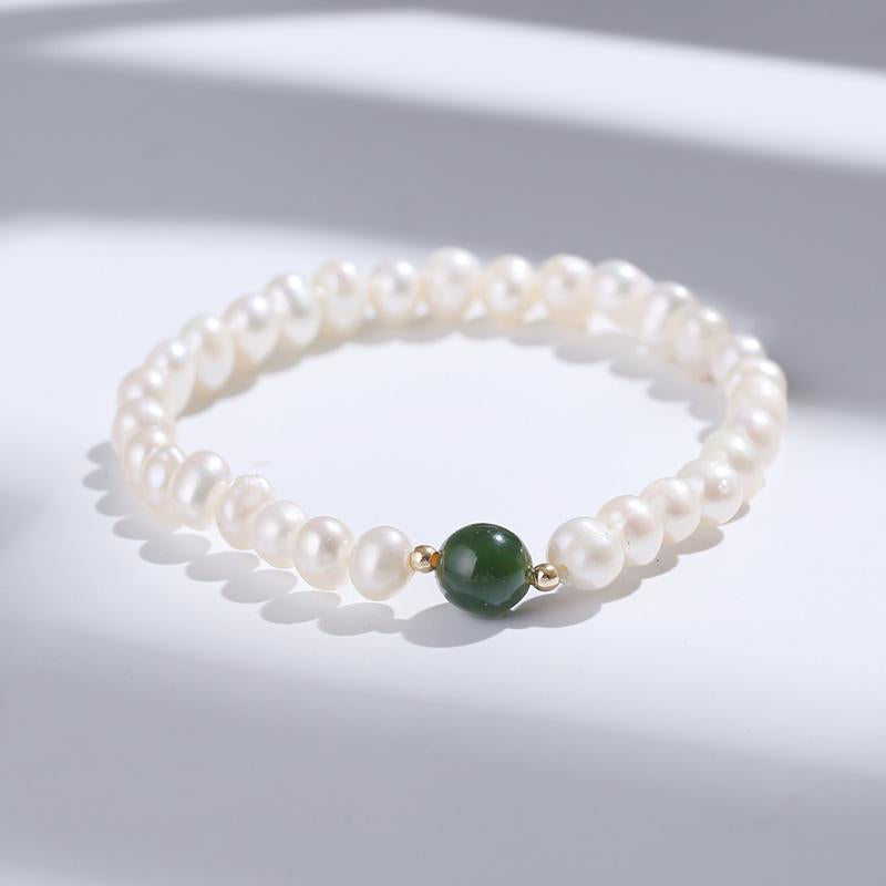 Single-ring Pearl Bracelet With Hetian Jade – Jewelry Gift Ideas — 1