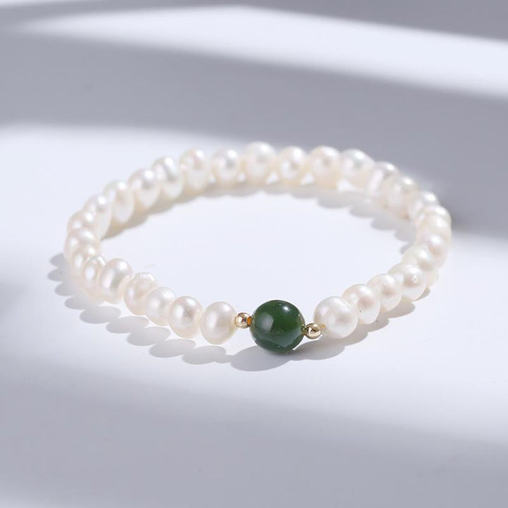 Single-ring Pearl Bracelet With Hetian Jade – Jewelry Gift Ideas — 1