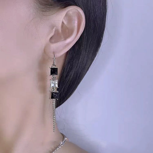 925 Silver Needle Crystal Chain Earrings European – Stylish Gifts — 2