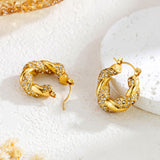 Gold Stainless Steel Diamond Twist U-shaped Earrings – Stylish Gifts — 4
