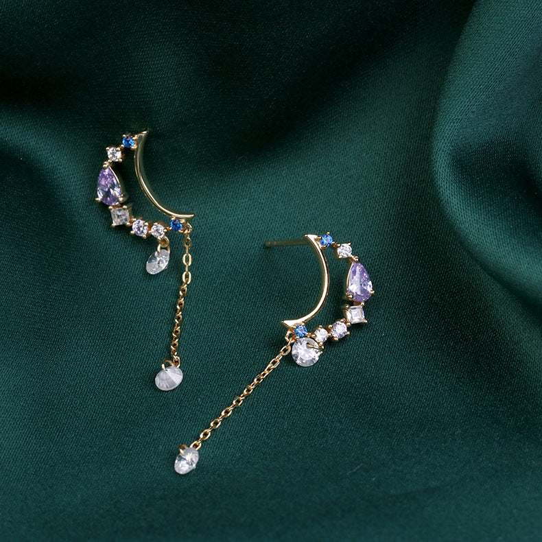 Moon Stud Temperament Long Crystal Zircon Earrings – Birthday Gifts — 1
