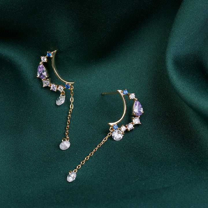 Moon Stud Temperament Long Crystal Zircon Earrings – Birthday Gifts — 1
