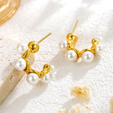 Stainless Steel C- Shaped Pearl Stud Earrings – Unique Gift Ideas — 3