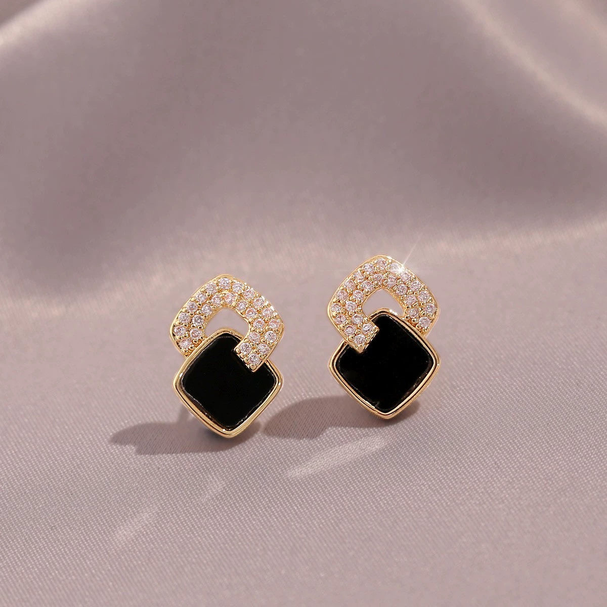 Women's Cross Black Small Square Earrings Versatile – Gifts for Her — 1