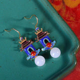 Palace Vintage Wind Hetian Jade Earrings Enamel Color – Stylish Gifts — 4