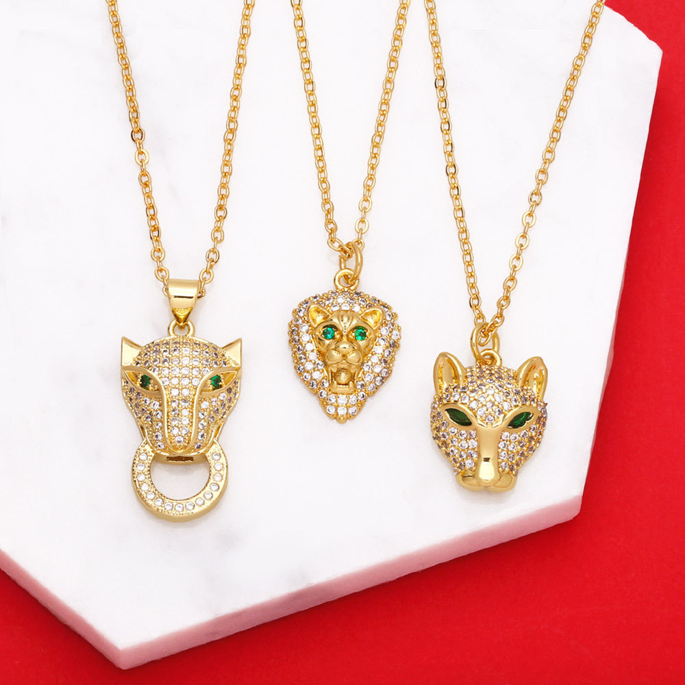 Leopard Head Pendant Necklace With Zirconia – Jewelry Gift Ideas — 1