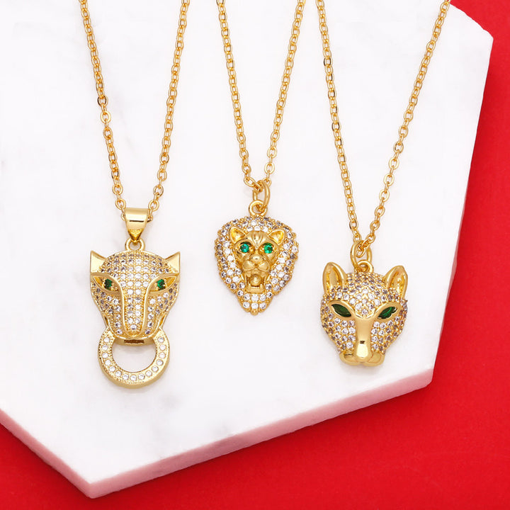 Leopard Head Pendant Necklace With Zirconia – Jewelry Gift Ideas — 1