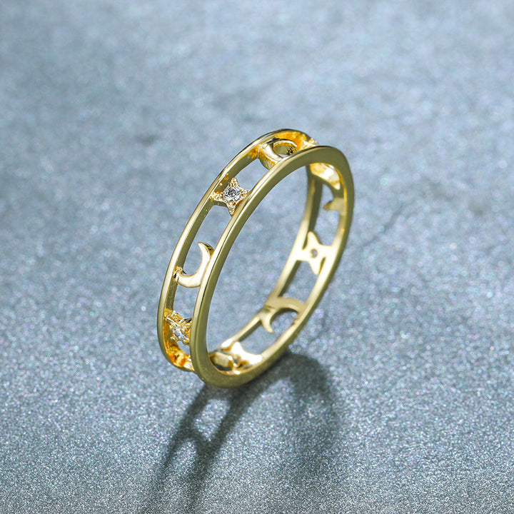 Simple Plain Circle Gold Star And Moon Zircon Ring – Small Gift Ideas — 1