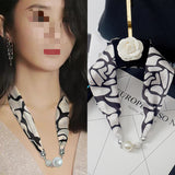 Magnetic Buckle Silk Women Scarf Pearl Necklace – Stylish Gifts — 6