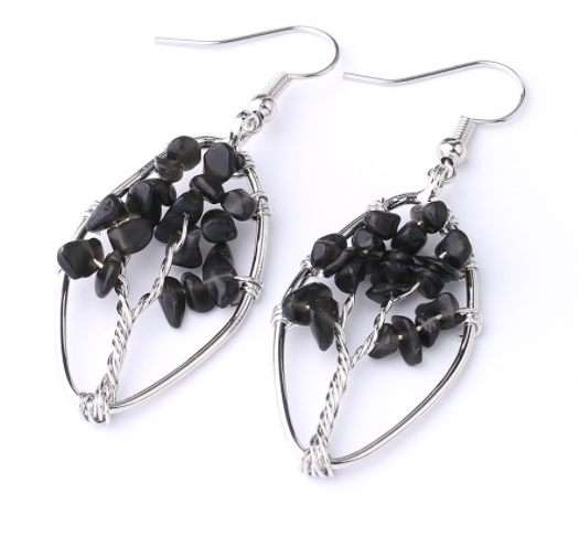 Natural Crystal Crushed Stone Earrings Handmade Tree – Gifts for Her — 1