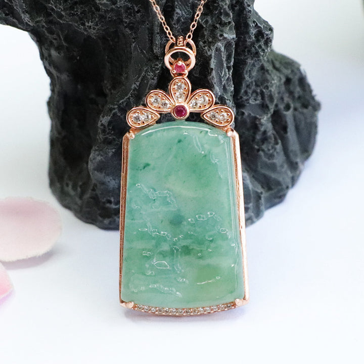 Silver Inlaid Natural Jade Pendant Necklace – Jewelry Gift Ideas — 1