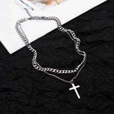 Titanium Steel Double Layer Cross Necklace Cuban – Jewelry Gift Ideas — 12