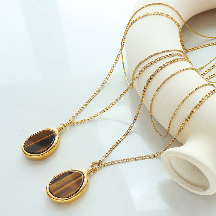Natural Tigereye Double-layer Necklace Temperamental – Stylish Gifts — 1