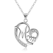 Rhinestone Letter Mom Heart Pendant Necklaces – Gifts for Her — 1