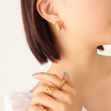 Titanium Steel Gold Plated Simulated Pearl Zircon Inlaid – Gift Ideas — 3