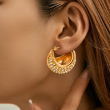 Titanium Steel Gold Plated Gold Oval Diamond Earrings – Everyday Gifts — 1