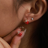 Cute Red Strawberry Fruit Inlaid Zirconium Stud – Unique Gift Ideas — 4