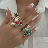 High Profile Retro Colorful Gemstone Pearl Tassel Ring – Gifts for Her — 10