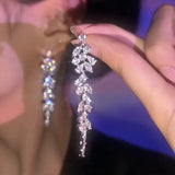 Silver Needle Long Fringed Zircon Earrings – Thoughtful Gifts — 11