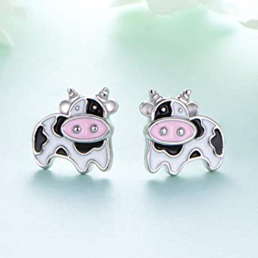 Girl Funny Cute Mini In Stock Cow Stud Earrings – Gifts for Kids — 1