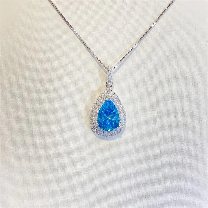 Ocean Blue Sapphire Water Drop Moissanite Pendant – Jewelry Gift Ideas — 1