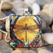Time Gemstone Dragonfly Owl Square Glass Pendant – Jewelry Gift Ideas — 6
