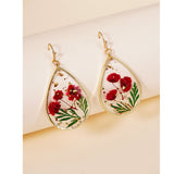 Drop-shaped Epoxy Leaf-shaped Flowers Earrings – Small Gift Ideas — 2