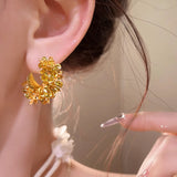 Golden Flowers C- Shaped Earrings New Retro Temperament – Useful Gifts — 5