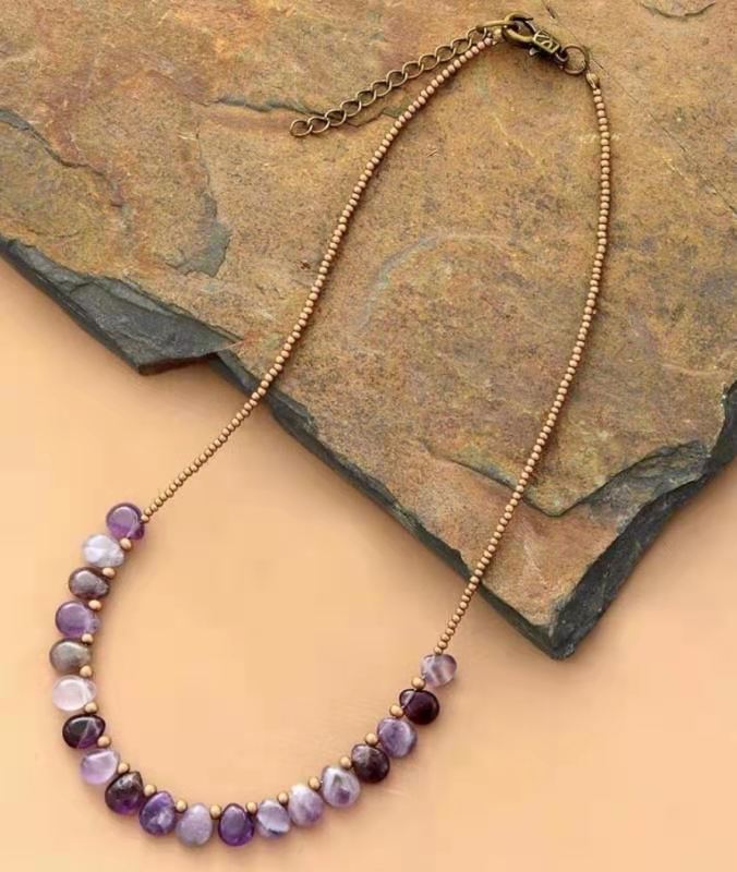 Women's Amethyst Bead Choker Fashion Necklace – Stylish Gifts — 1