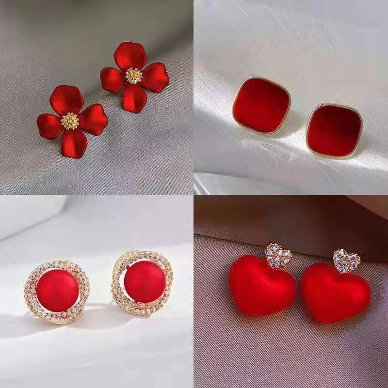 Red Petals Elegant High Sense New Year Earrings – Holiday Gift Ideas — 1
