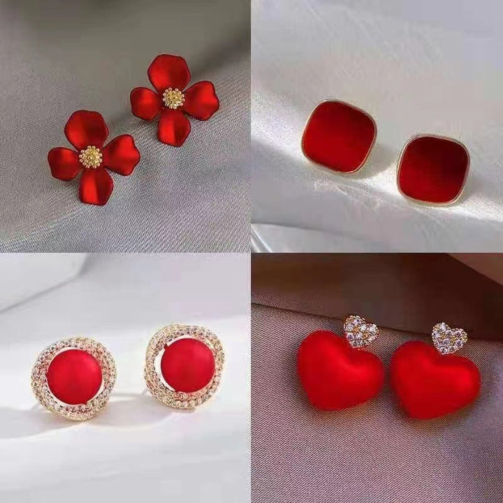 Red Petals Elegant High Sense New Year Earrings – Holiday Gift Ideas — 1