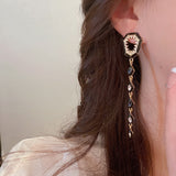 Diamond Studded Geometric Fringed Earrings Dark Black – Stylish Gifts — 3