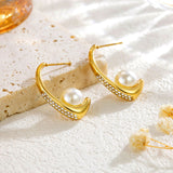 Fashion Stainless Steel Rhinestone Pearl Earrings – Stylish Gifts — 4
