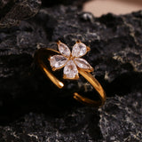 18K Micro Inlaid Zircon Five Petal Flower Ring – Birthday Gifts — 2