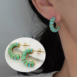 Enamel Drip Glazed Color C- Shaped Bamboo Stud Earrings – Gift Ideas — 2