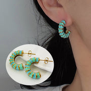 Enamel Drip Glazed Color C- Shaped Bamboo Stud Earrings – Gift Ideas — 2