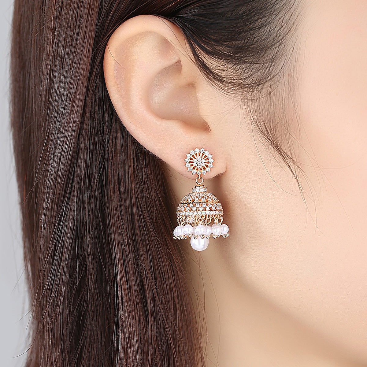 Bell Zircon Earrings Golden Earrings – Everyday Gifts — 1