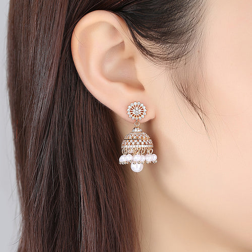 Bell Zircon Earrings Golden Earrings – Everyday Gifts — 1