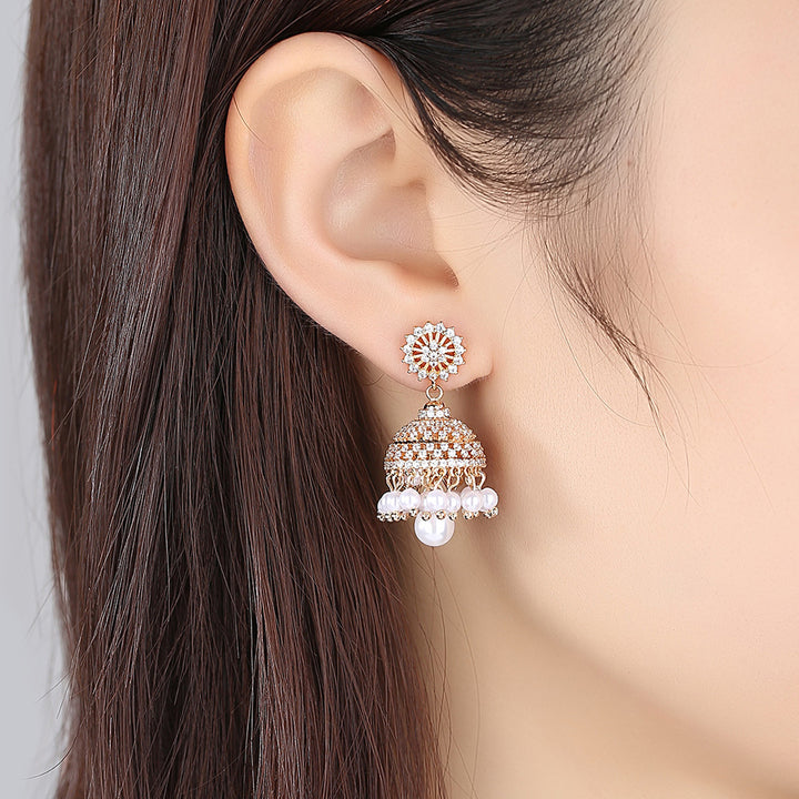 Bell Zircon Earrings Golden Earrings – Everyday Gifts — 1