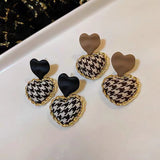 Women's Silver Post Heart Houndstooth Drop Earrings – Gifts for Her — 4