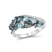 Women's Silver Inlay Sea Blue Zircon Ring – Gifts for Her — 2